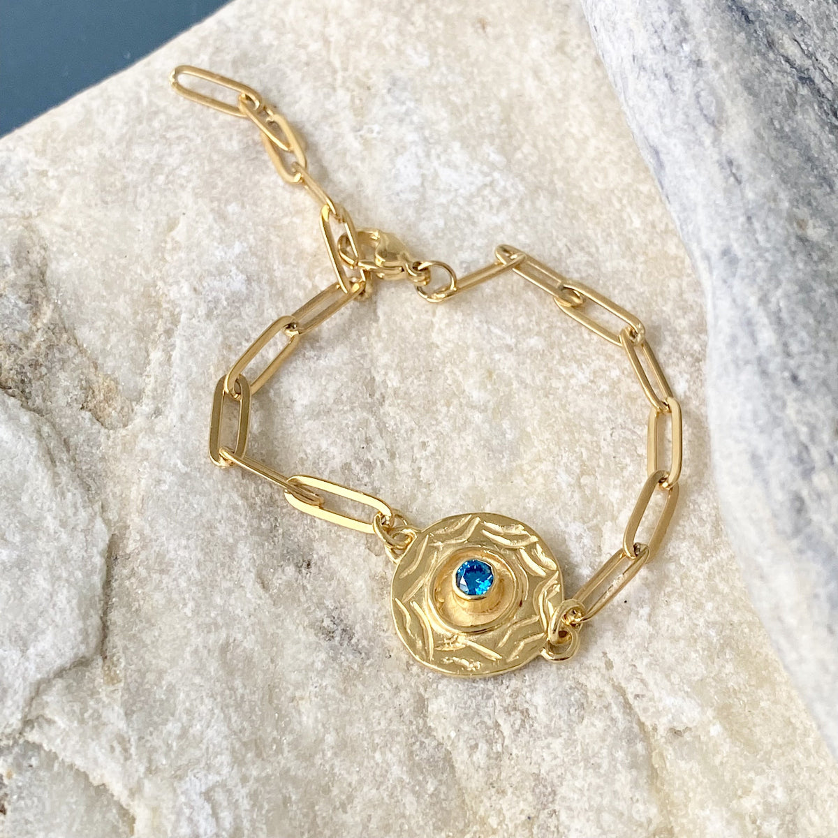 Evil eye bracelet gold paperclip chain