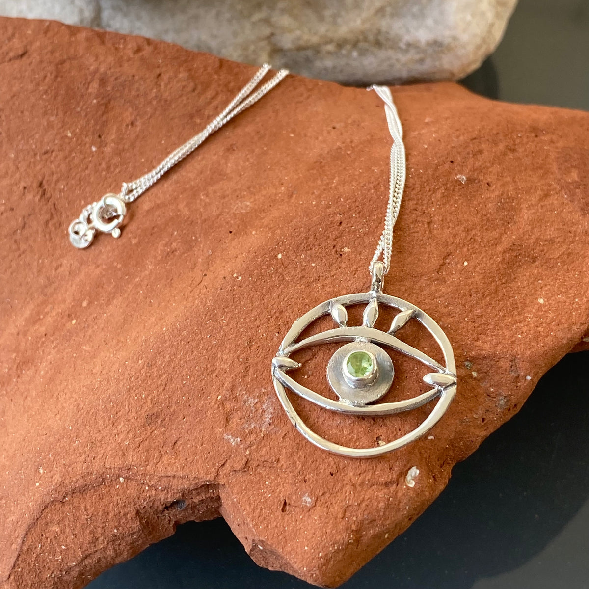 Evil eye necklace green gemstone handmade