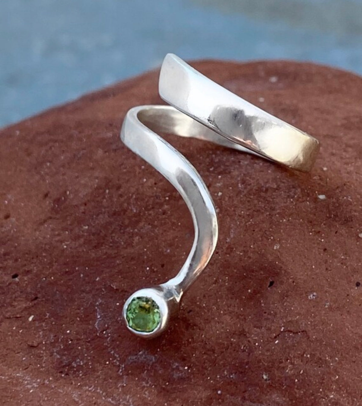 peridot silver ring handmade open ring adjustable