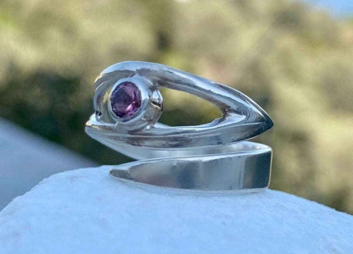evil eye ring with pink tourmaline