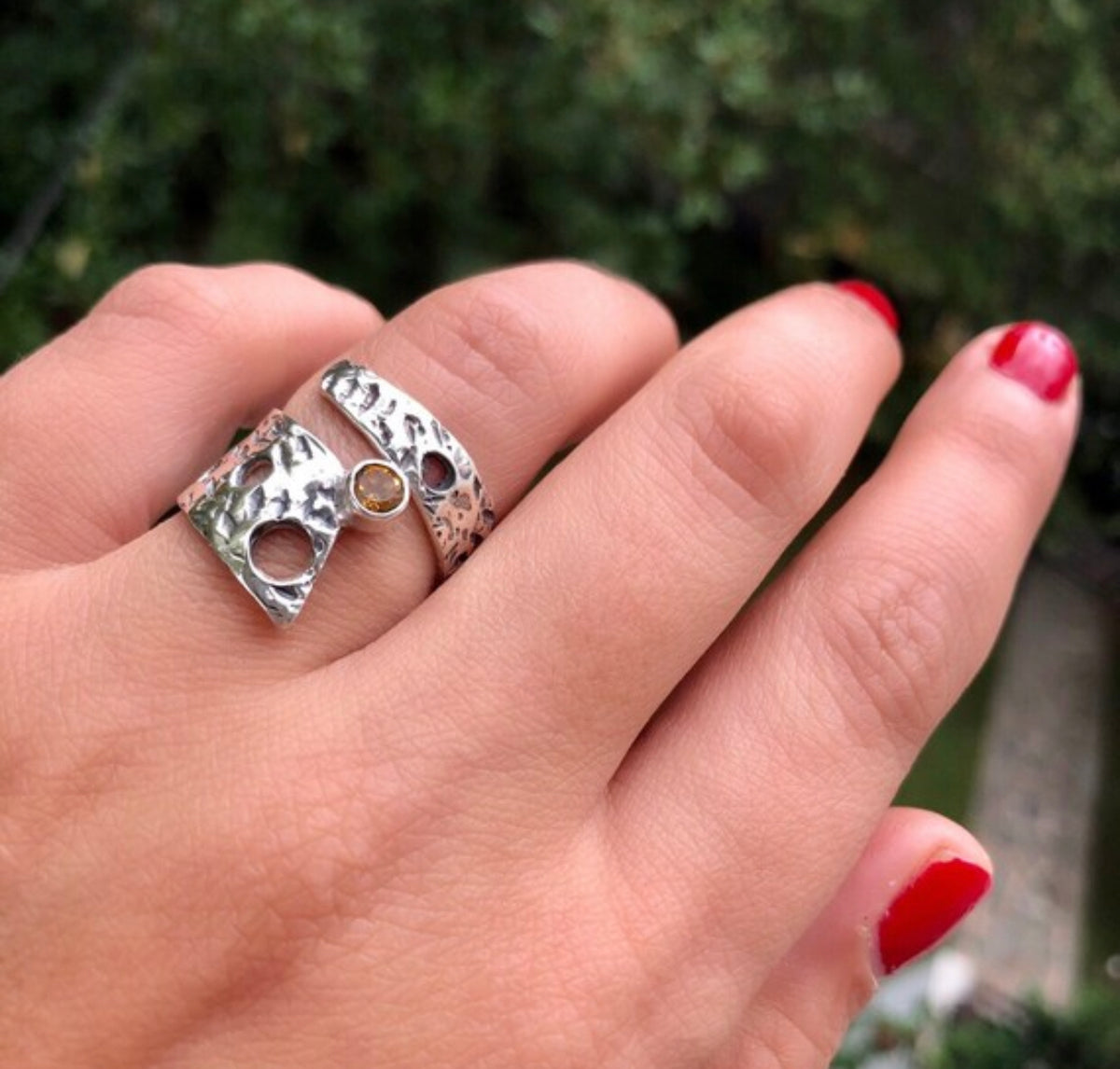 citrine ring silver wide adjustable silver ring