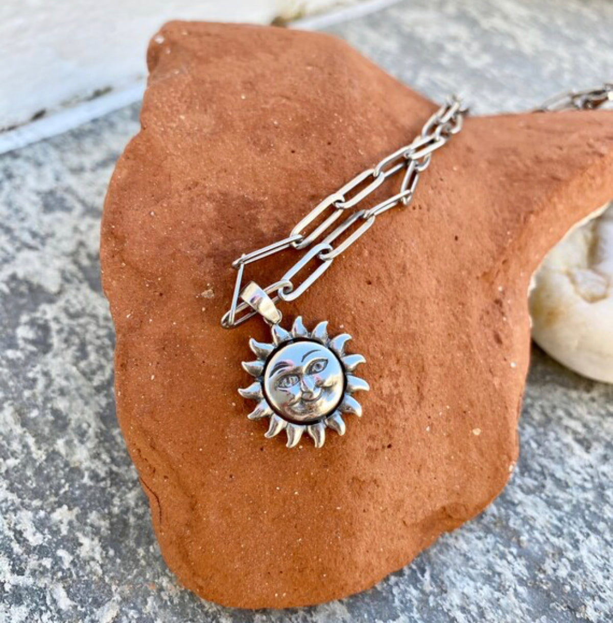 sun necklace silver with paperclip chain