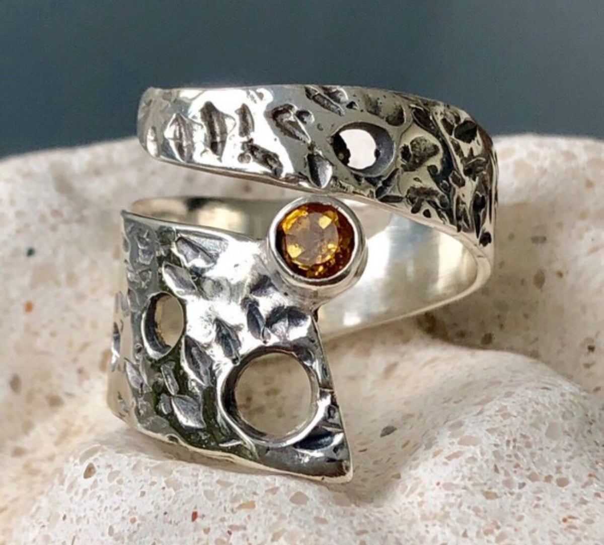citrine ring silver wide adjustable silver ring