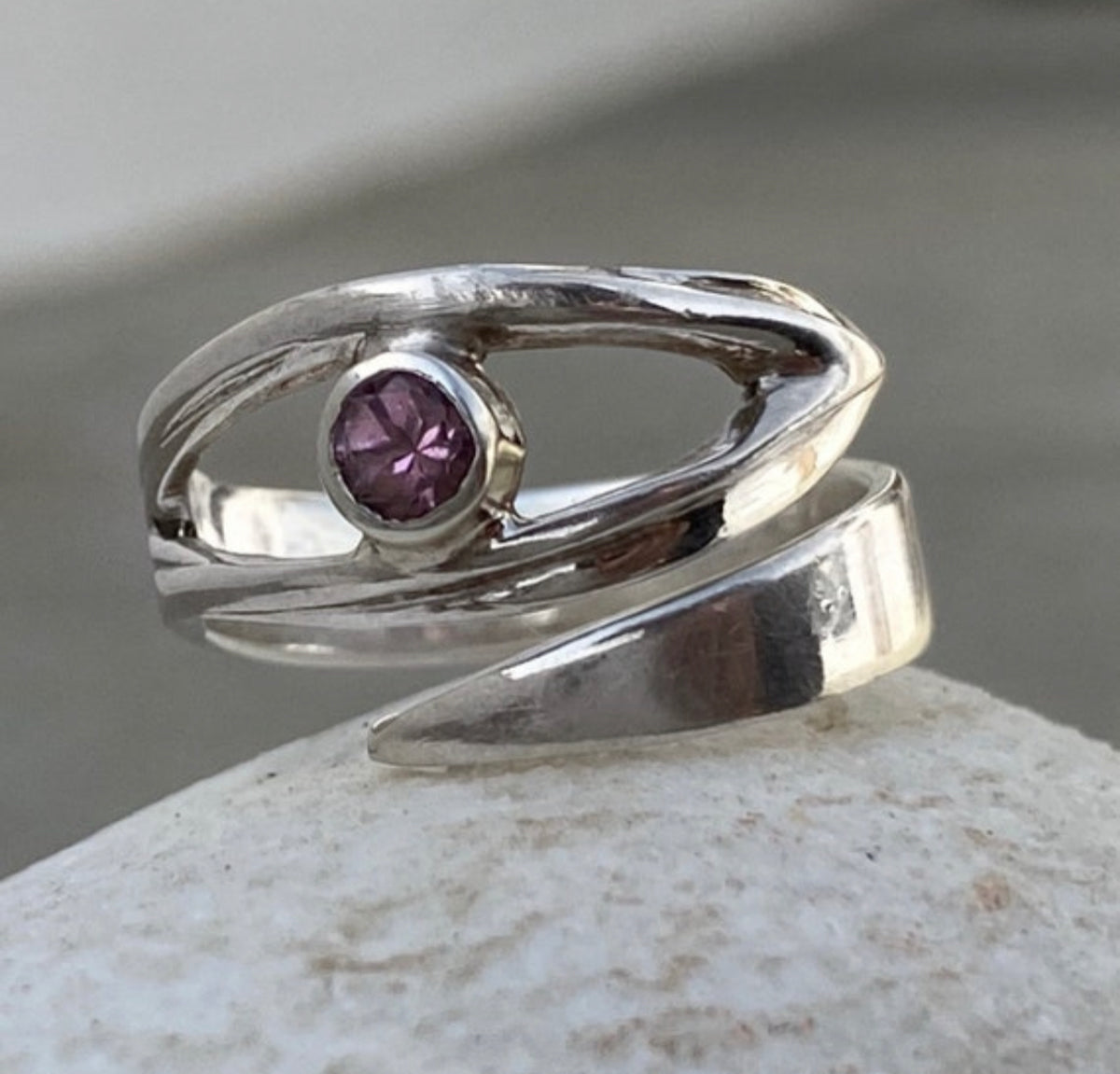 evil eye ring with pink tourmaline