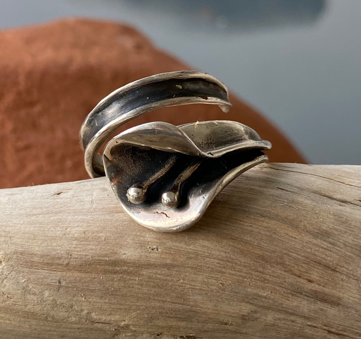 handmade silver lily ring, Silver Flower ring adjustable