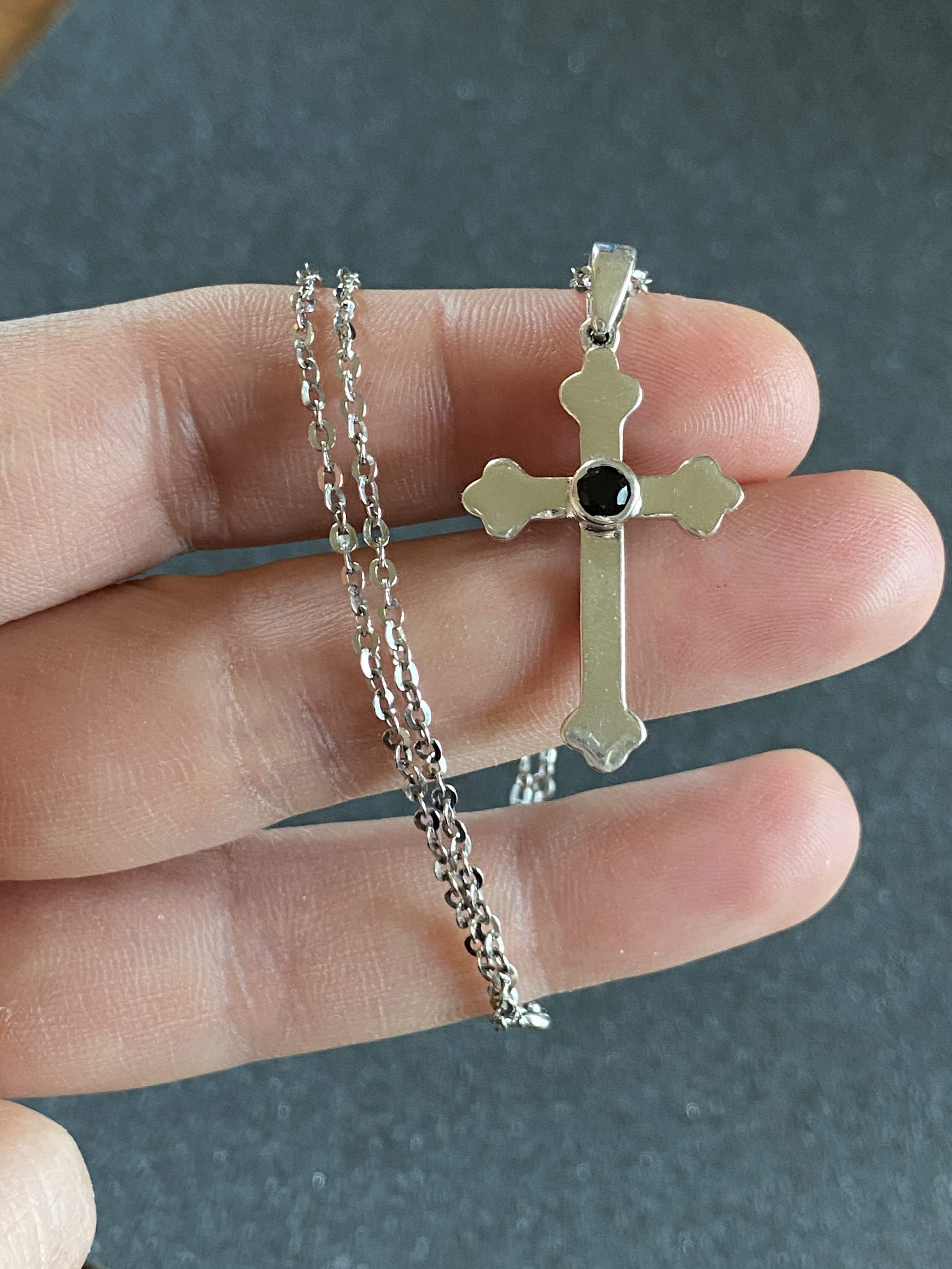 byzantine cross silver with black gemstone - Eleni Pantagis