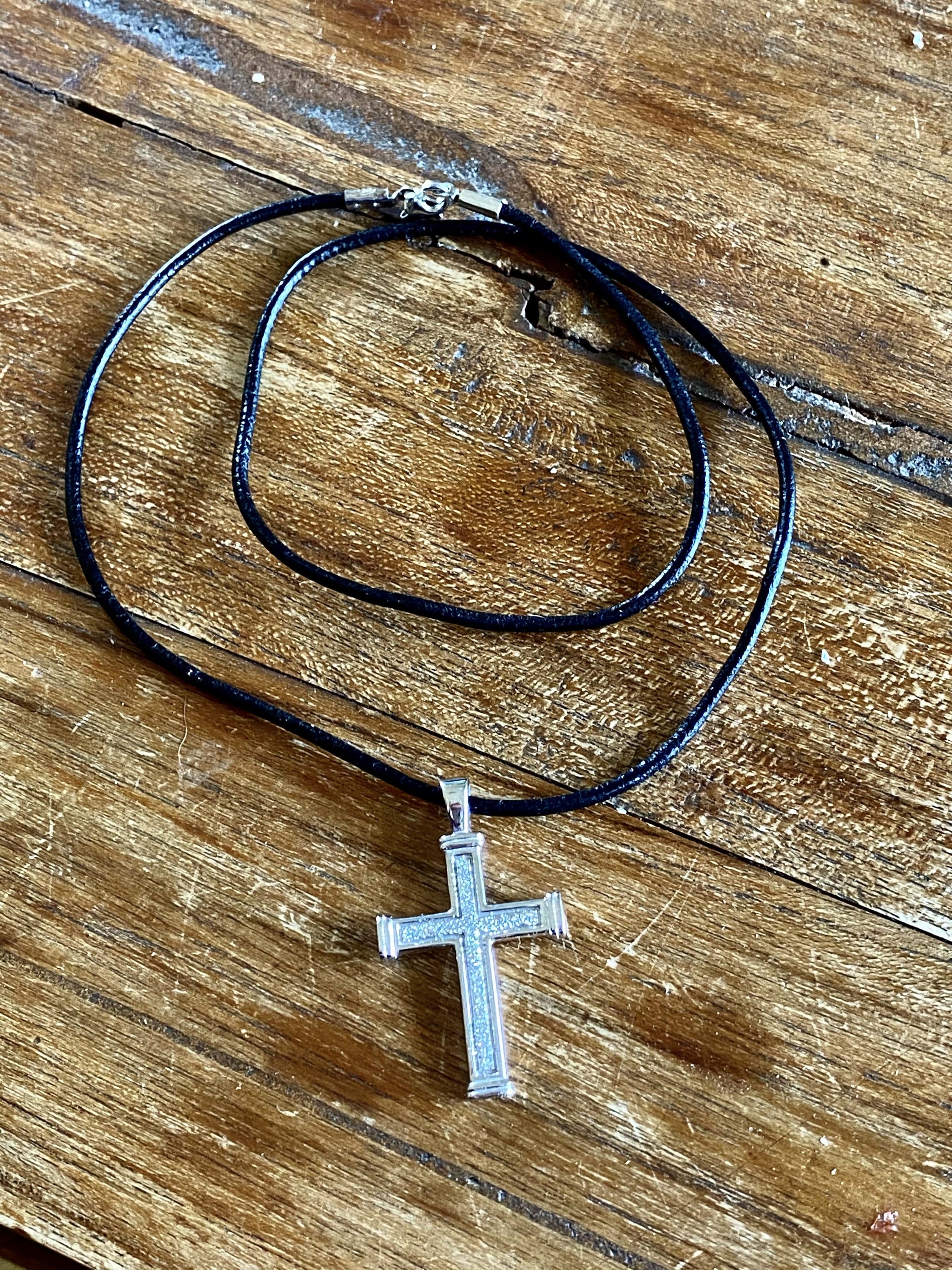 Real Santos Wood Cross Necklace Pendant Black 24