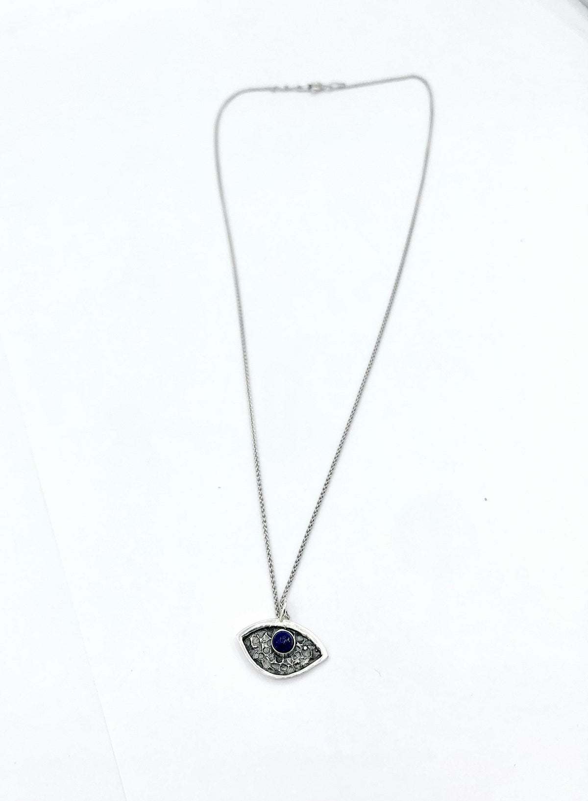 Evil eye pendant, blue lapis stone, evil eye small pendant silver chain 